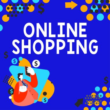 Esin kaynağı gösteren metin Çevrimiçi Alışveriş, Konsept fotoğraf ekommersi tüketicinin İnternet kullanarak ürün satın almasına olanak sağlıyor