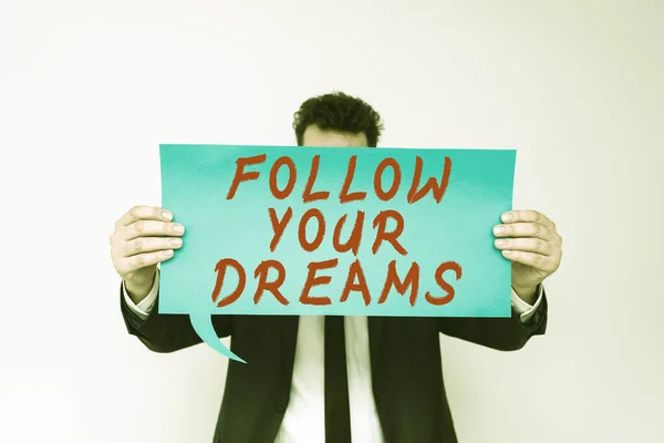 Scrivere Visualizzando Testo Seguire Tuoi Sogni Concetto Business Espressione Motivazionale — Foto Stock