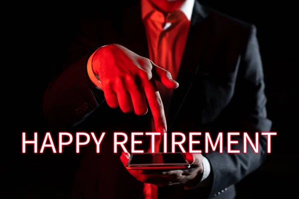 Texto Que Presenta Happy Retirement Cuenta Foto Conceptual Declaración Que — Foto de Stock