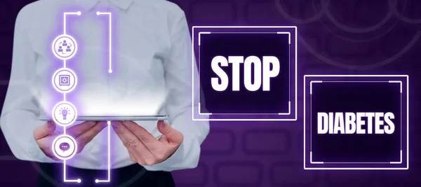 Podpis Tekstowy Przedstawiający Stop Cukrzycy Słowo Napisane Położyć Kres Uzależnieniu — Zdjęcie stockowe