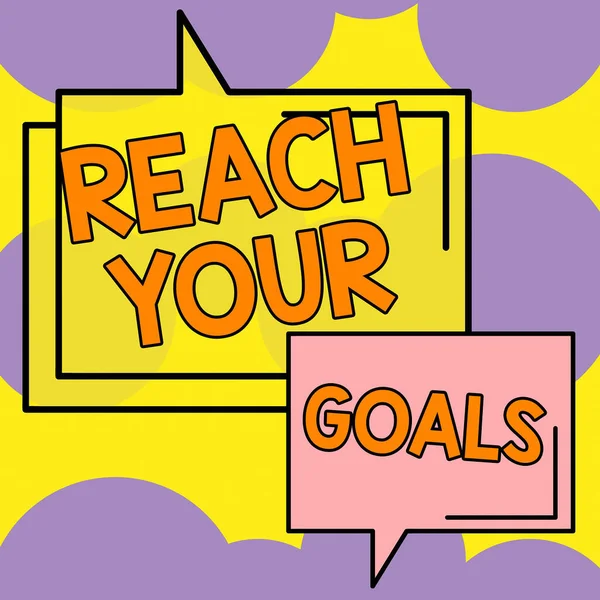 Text showing inspiration Reach Your Goals, Business overview Business and success, Focus with determination to build your future Design Drawing Of Some Comic Frames As Background With Speech Bubbles