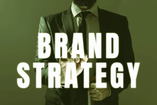 디스플레이 브랜드 Brand Strategy 비즈니스 Business Concept 메시지에 손가락을 내미는 — 스톡 사진