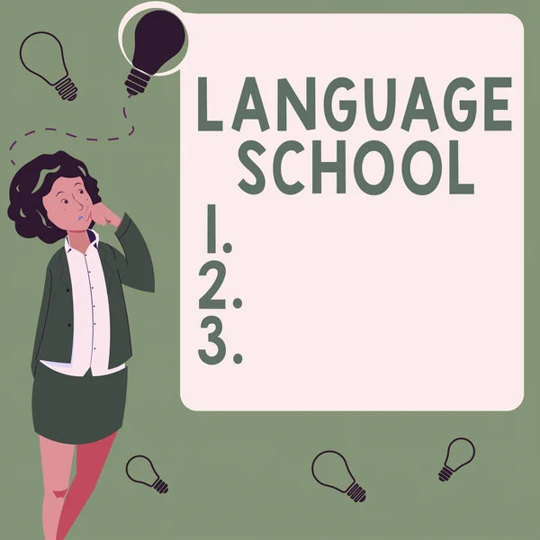 Calligrafia Testo Language School Concetto Che Significa Istituzione Educativa Concentrandosi — Foto Stock