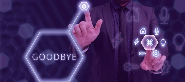 Sign Exibindo Adeus Internet Concept Palavras Ações Que São Usadas — Fotografia de Stock