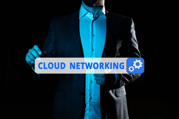 Handskrift Tecken Cloud Networking Word För Tillämpning Teknik För Utveckling — Stockfoto