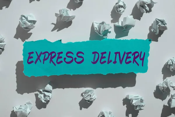 Expositor Conceptual Express Delivery Palabra Escrito Tesoro Lleno Recuerdos Sobre — Foto de Stock