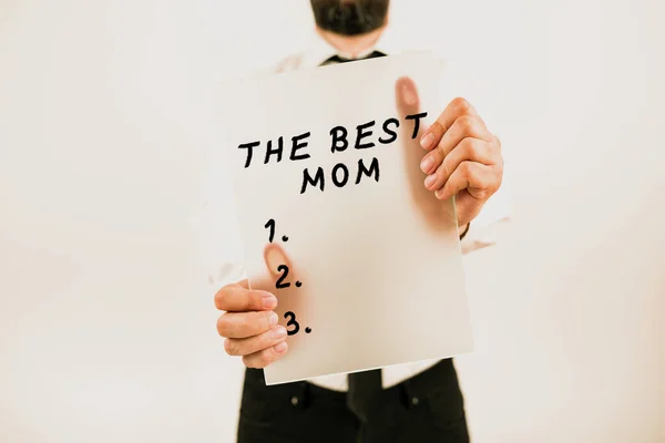 Inspiración Mostrando Signo Mejor Mamá Idea Negocio Eficiencia Inteligente Trabajo — Foto de Stock