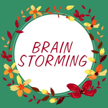 Beyin Fırtınası, iş konsepti, uzun vadeli pazarlama desteği ve içinde yapraklar, çiçekler ve önemli duyurular olan bir ürün pazarlama çerçevesi..