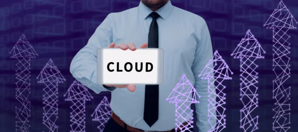 Bildunterschrift Präsentation Von Cloud Geschäftsidee Die Arbeitsbelastung Aus Der Ferne — Stockfoto