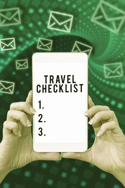 Texto Caligrafia Travel Checklist Business Abordar Ato Ensinar Instruir Outro — Fotografia de Stock