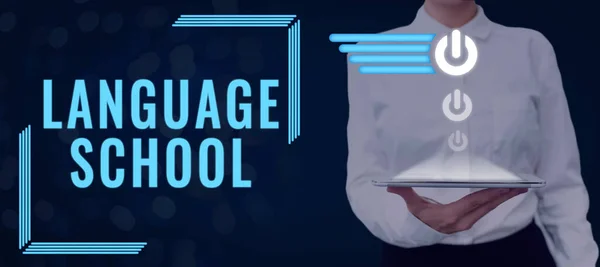 Sprachschule Für Textanzeigen Bildungseinrichtung Für Geschäftsidee Mit Schwerpunkt Fremdsprachen — Stockfoto