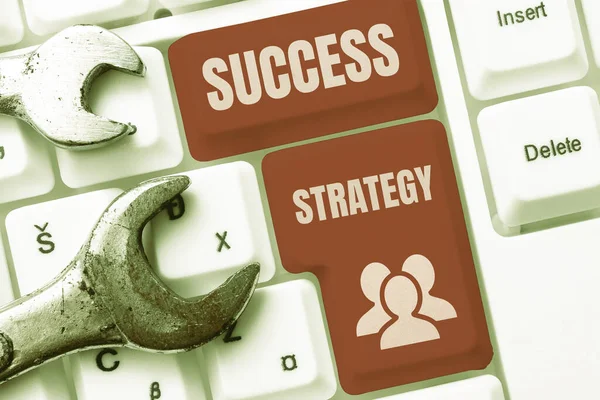 Segnale Testo Che Mostra Strategia Successo Concetto Business Fornisce Una — Foto Stock