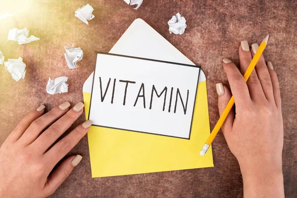 Schreiben Von Text Vitamin Konzeptionelles Foto Organisches Molekül Das Essentieller — Stockfoto