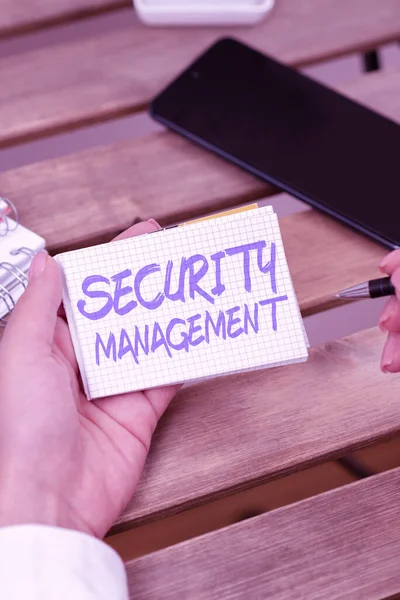 Sign Exibindo Security Management Conceito Negócio Identificação Uma Organização Ativos — Fotografia de Stock