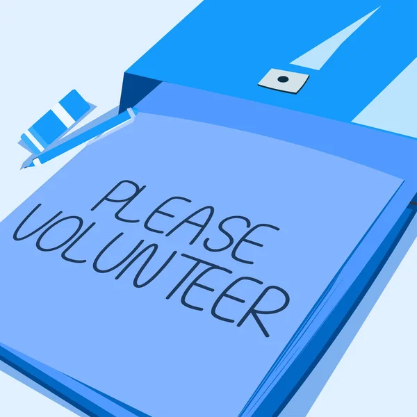 文字标牌显示请志愿者自愿报名或报名参加事务的概念照片行为 — 图库照片
