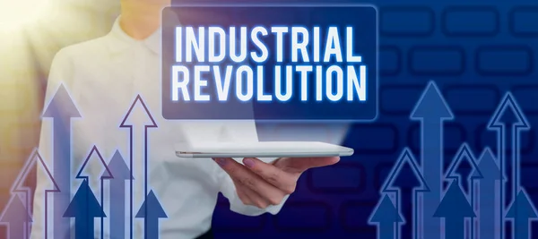 Cartel Que Muestra Revolución Industrial Cambios Concepto Internet Manufactura Transporte —  Fotos de Stock