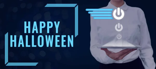 Sinal Escrita Mão Feliz Halloween Internet Concept Dia Relacionado Com — Fotografia de Stock
