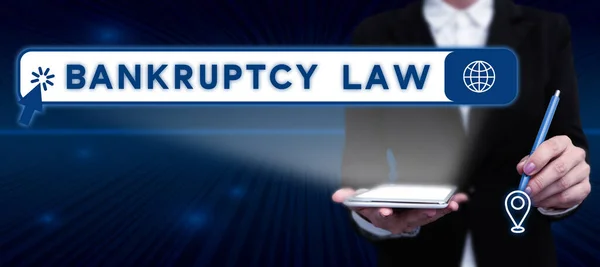 Bankruptcy Law 텍스트 콘셉트는 성공적 팀워크를 상징하는 태블릿을 새로운 아이디어 — 스톡 사진
