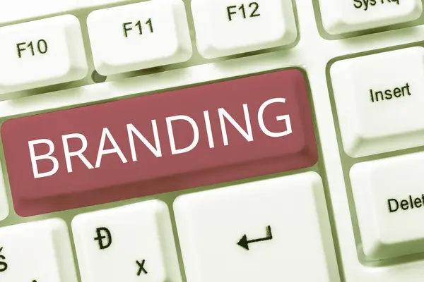 Sinal Escrita Mão Branding Internet Concept Promoção Produto Por Meio — Fotografia de Stock