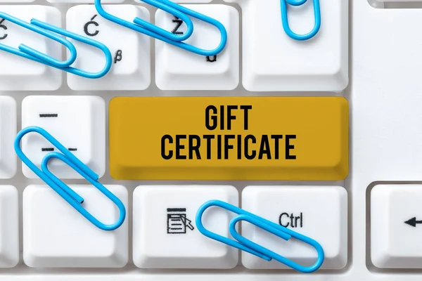 Sinal Escrita Mão Gift Certificate Empresa Abordagem Negócios Vende Mesmos — Fotografia de Stock