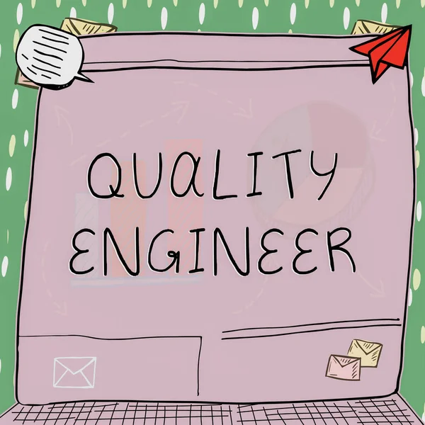 Pisanie Wyświetlania Tekstu Quality Engineer Internet Concept Ustaleń Badania Podstawie — Zdjęcie stockowe