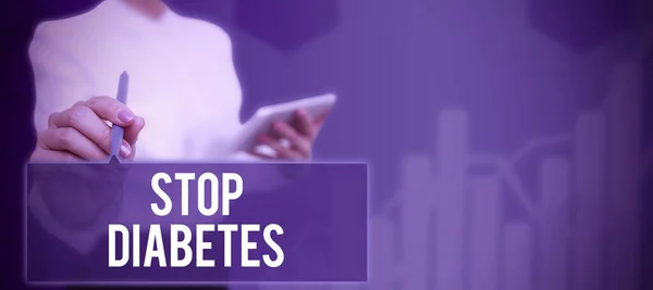 手写体标志停止糖尿病 商业理念血糖水平高于正常注射胰岛素 — 图库照片