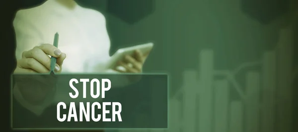 Texto Para Caligrafia Stop Cancer Word Escrito Evitar Crescimento Descontrolado — Fotografia de Stock