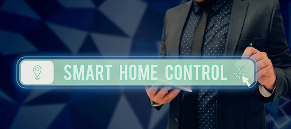 Sinal Texto Mostrando Smart Home Control Conceito Que Significa Internet — Fotografia de Stock