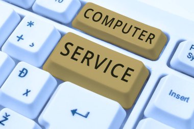 Bilgisayar Servisini sunan metin başlığı, Veri işleme hizmetlerini içeren iş zamanı bilgisayar saati veya servisi