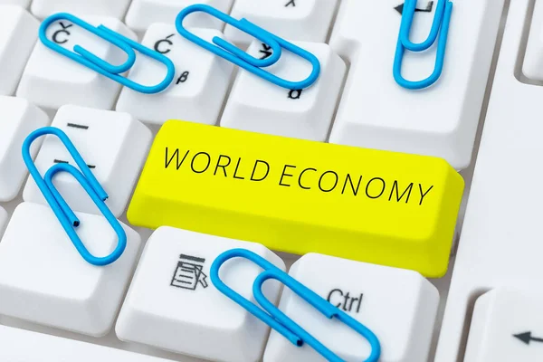 Handwriting Text World Economy Business Showcase Global Worldwide International Markets — Stock Photo, Image
