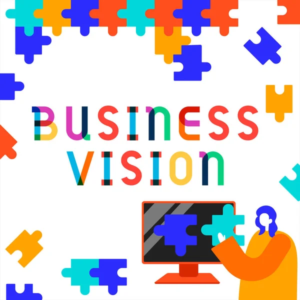 Text caption presenting Business Vision, Business concept description of what an organization would like to achieve