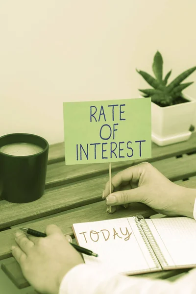 stock image Conceptual caption Rate Of Interest, Word for Percentage computed from principal amount of loan, mortgage, or investment