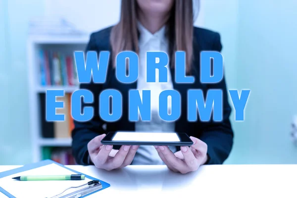 Escribir Mostrando Texto Economía Mundial Visión General Negocios Mercados Internacionales — Foto de Stock