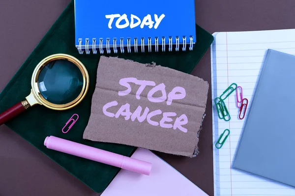 Texto Para Caligrafia Stop Cancer Word Escrito Evitar Crescimento Descontrolado — Fotografia de Stock