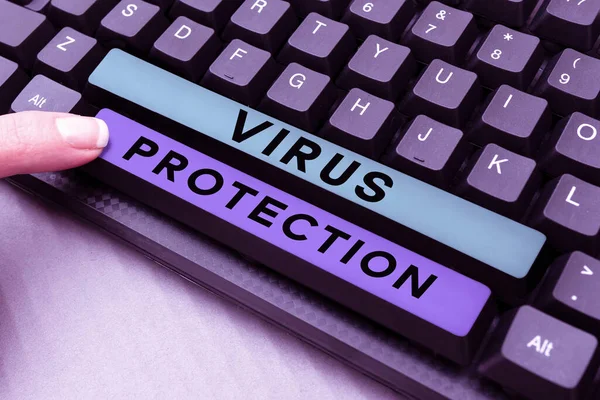 Vírusvédelmet Bemutató Szöveges Felirat Számítógépek Rosszindulatú Programokkal Szembeni Védelmét Szolgáló — Stock Fotó