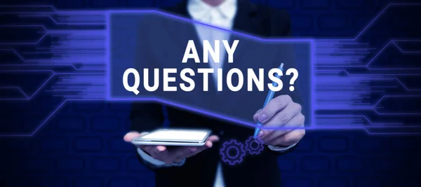 Text Caption Presenting Any Questions Question Business Concept Povolení Jakéhokoli — Stock fotografie