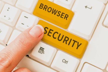 Ağ verilerini korumak için web tarayıcılarına işaret Tarayıcı Güvenliği ve iş konsepti güvenliği gösteren ilham kaynağı