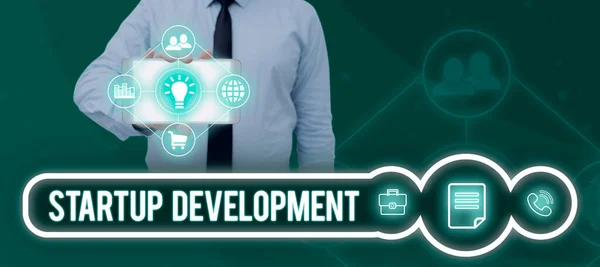 Sign Displaying Startup Development Word Written Developing Idea Which Signifying — Stock Photo, Image