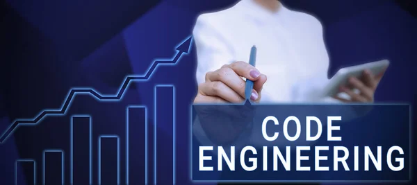 Bildunterschrift Präsentation Von Code Engineering Konzept Zur Anwendung Von Engineering — Stockfoto