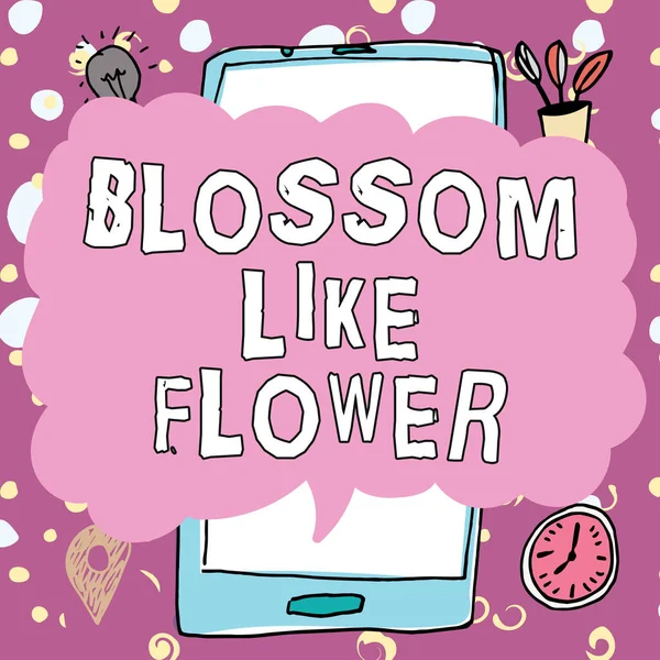 Sinal Escrita Mão Blossom Flower Palavra Para Pessoa Com Boas — Fotografia de Stock