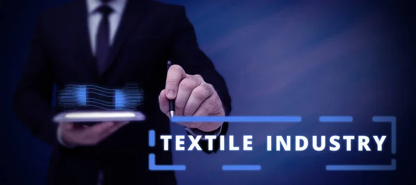 Texto Caligrafia Indústria Têxtil Produção Conceito Negócio Distribuição Tecidos Fios — Fotografia de Stock