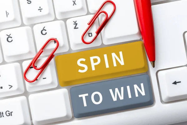 勝つためにスピンを表示するサイン ビジネスコンセプト運を試してみてくださいフォーチュンカジノギャンブル宝くじゲームリスク — ストック写真