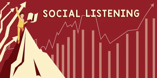 Inspiráció Mutató Jel Social Listening Fogalmi Fotó Elemzése Beszélgetések Trendek — Stock Fotó