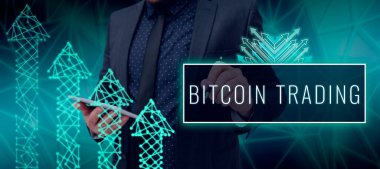 Borsada kripto para alım ve satımına Bitcoin Ticaret, iş yaklaşımı gösteren bir tabela