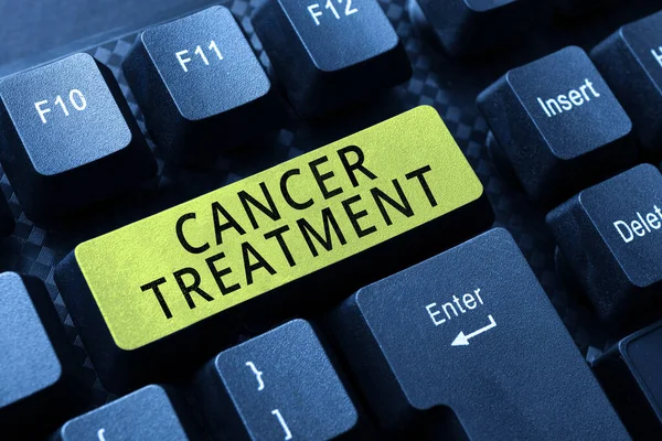 Sinal Texto Mostrando Tratamento Câncer Conceito Significado Gestão Dos Cuidados — Fotografia de Stock