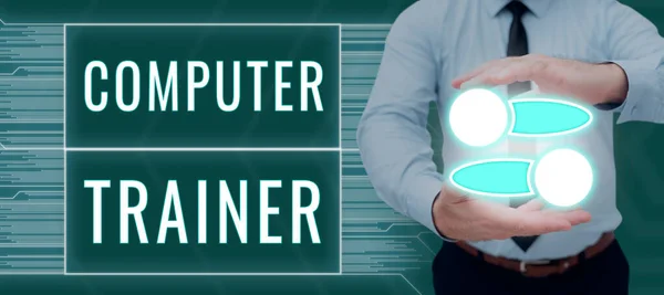Inspiracja Pokazując Znak Computer Trainer Internet Concept Instruować Pomóc Użytkownikom — Zdjęcie stockowe