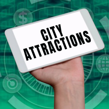 İlham veren Şehir Çekiciliği, İş Yaklaşma Mekânını gösteren metin zevk ve ilgi için ziyaretleri gösteriyor