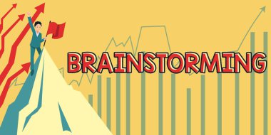 Beyin Fırtınası 'nı gösteren metin işareti, yaratıcı düşünmeyi teşvik eden kelime yeni fikirler geliştirme tartışması.