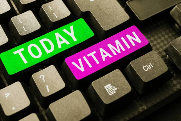 Legenda Conceitual Vitamina Business Mostra Molécula Orgânica Que Micronutriente Essencial — Fotografia de Stock