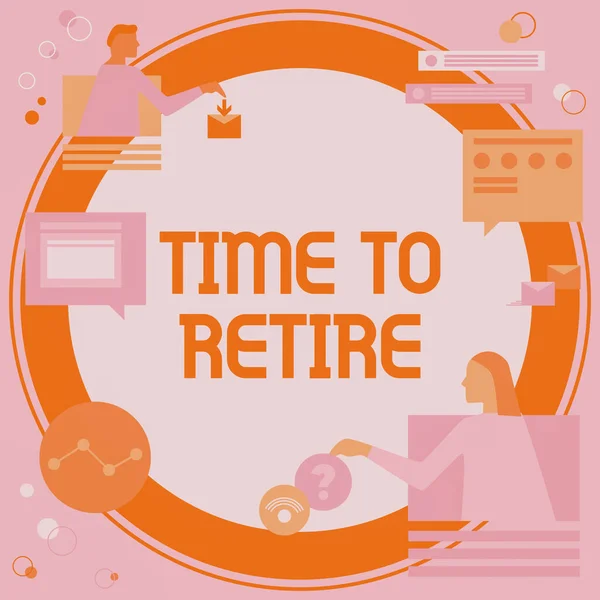 Sign Displaying Time Retire Word Bank Savings Account Insurance Pension — Stock Photo, Image